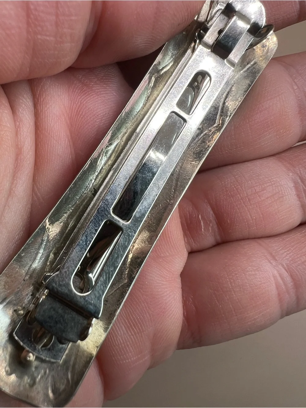 Sterling Silver Tone Etched Hair Clip
